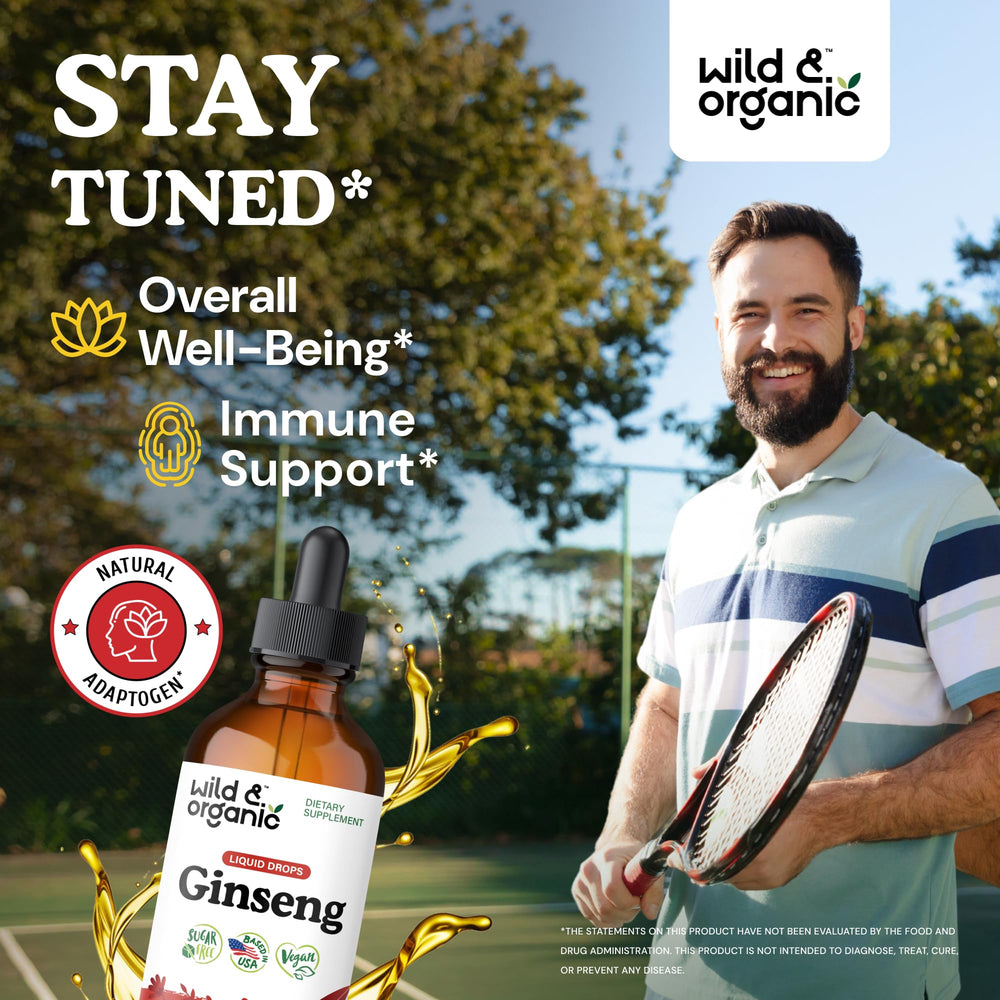 Wild & Organic Panax Ginseng tincture drops close-up for simple dosing