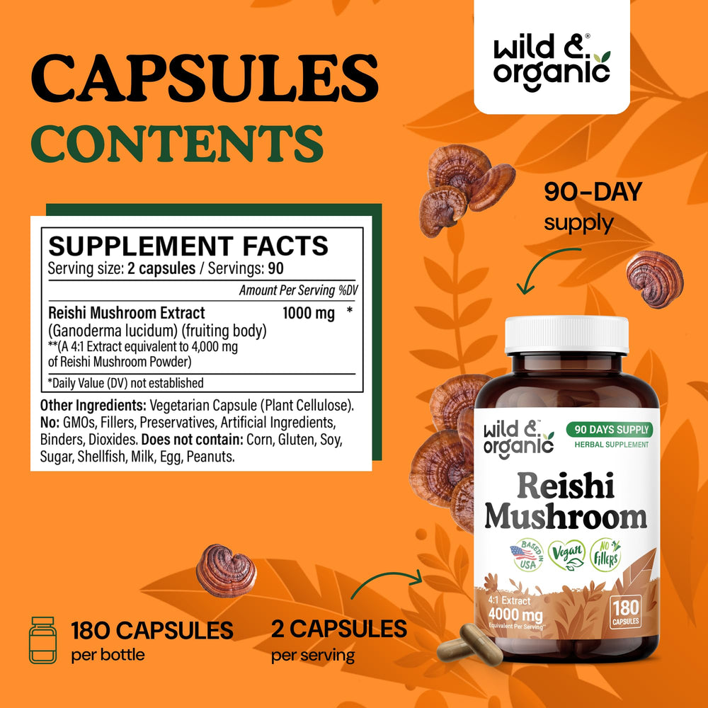 Wild & Organic Reishi capsules close-up with smooth coating for easy intake during daily use.