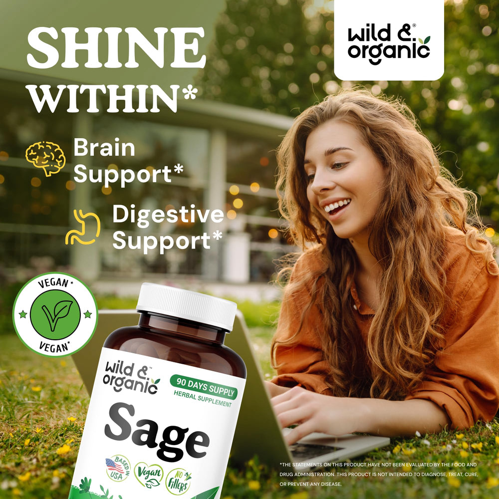 Wild & Organic sage capsules being poured to illustrate easy daily intake