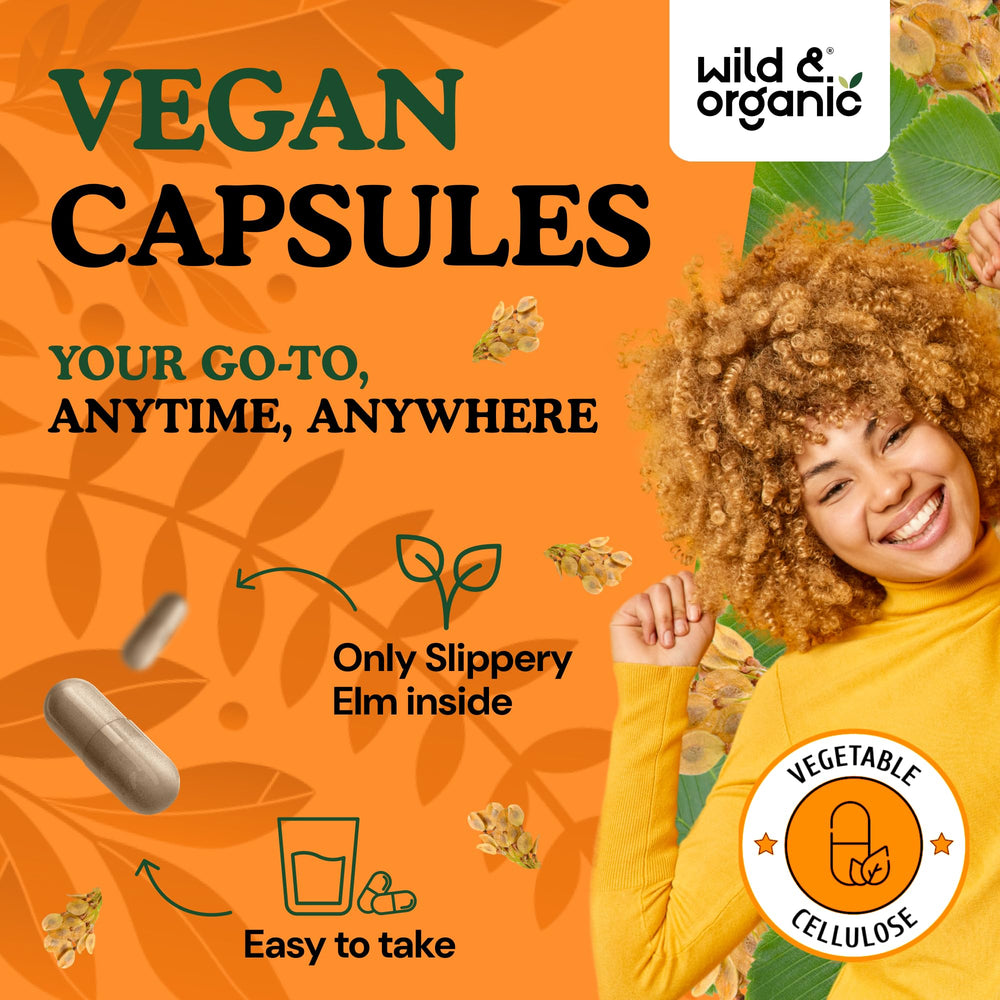 Wild & Organic bottle close-up reveals smooth, easy-to-swallow capsules for daily use.
