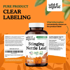 Plant-based, gluten-free formulation focus for Wild & Organic nettle capsules.