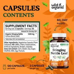 Pouring Wild & Organic stinging nettle capsules demonstrates convenient daily serving