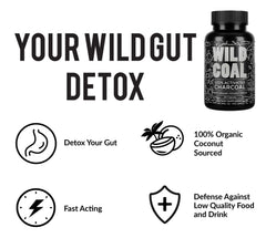 Lab-tested seal on Wild Foods activated charcoal capsules for purity.