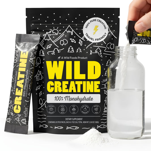 Wild Foods creatine stick packet ready to mix for workouts.