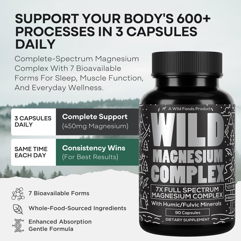 Wild Foods magnesium pour bottle; convenient daily self-care routine.