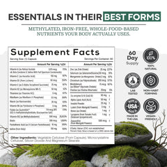 Wild Foods Wild Methylated Multivitamin packaging back lists 27 nutrients.