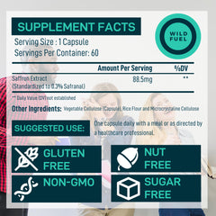 Wild Fuel Pure Saffron Capsules in bottle ready for daily use and mood support.