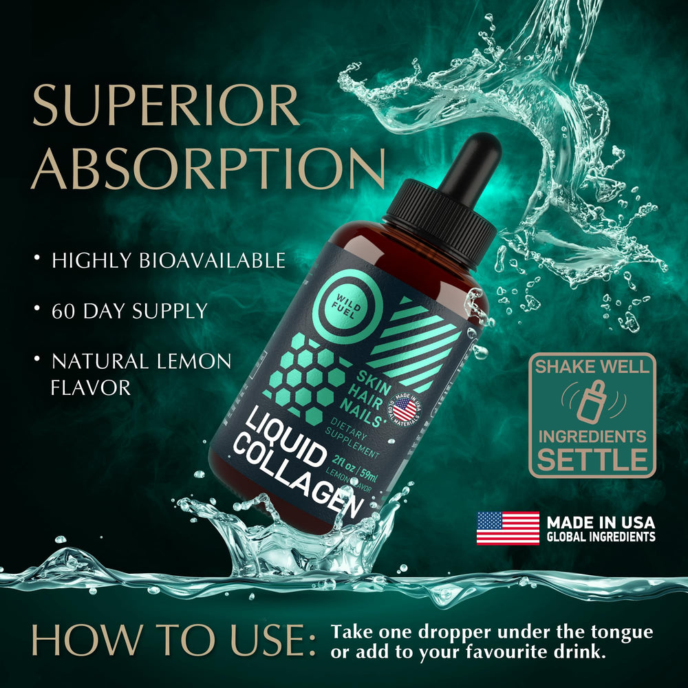 Two-pack of WILD FUEL collagen drops bottles ideal for value-packed routines.