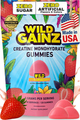WILD GAINZ Creatine Gummies bottle-front, a convenient workout companion for training days