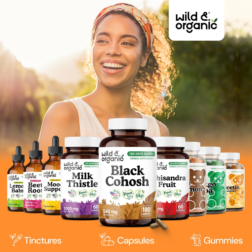 Wild & Organic 180-day supply bottle illustrates long-lasting menopause support.