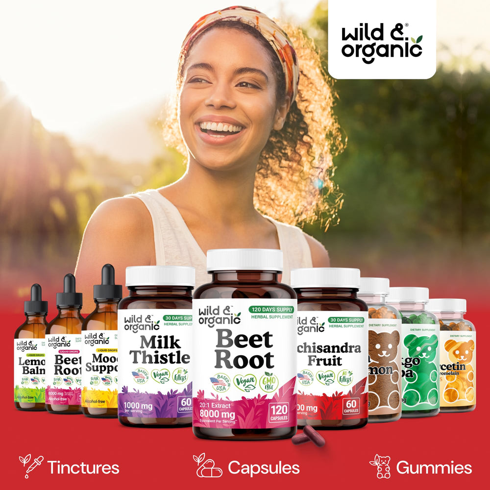 Wild & Organic Beet Root Capsules bottle with black pepper extract emphasis.