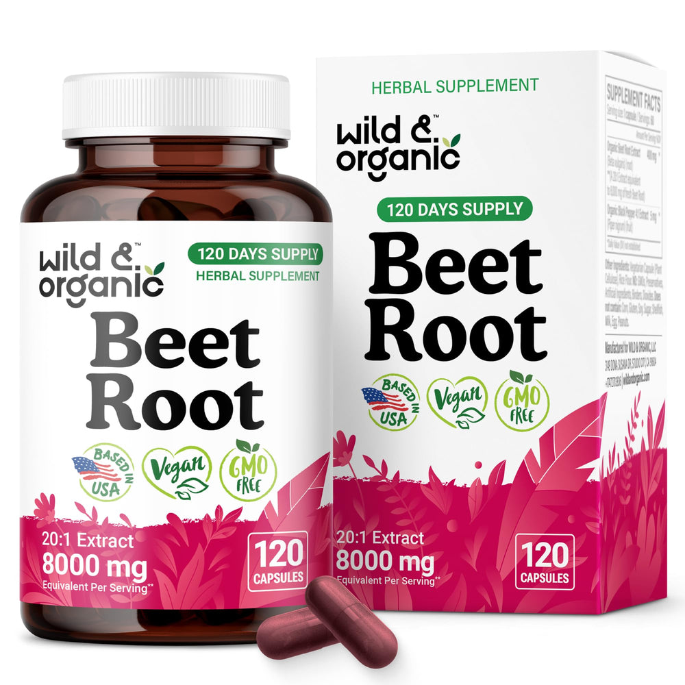 Wild & Organic Beet Root Capsules bottle front for daily wellness.