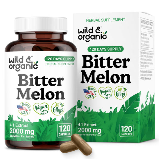 Wild and Organic bitter melon capsules front view highlighting daily immune and digestive support
