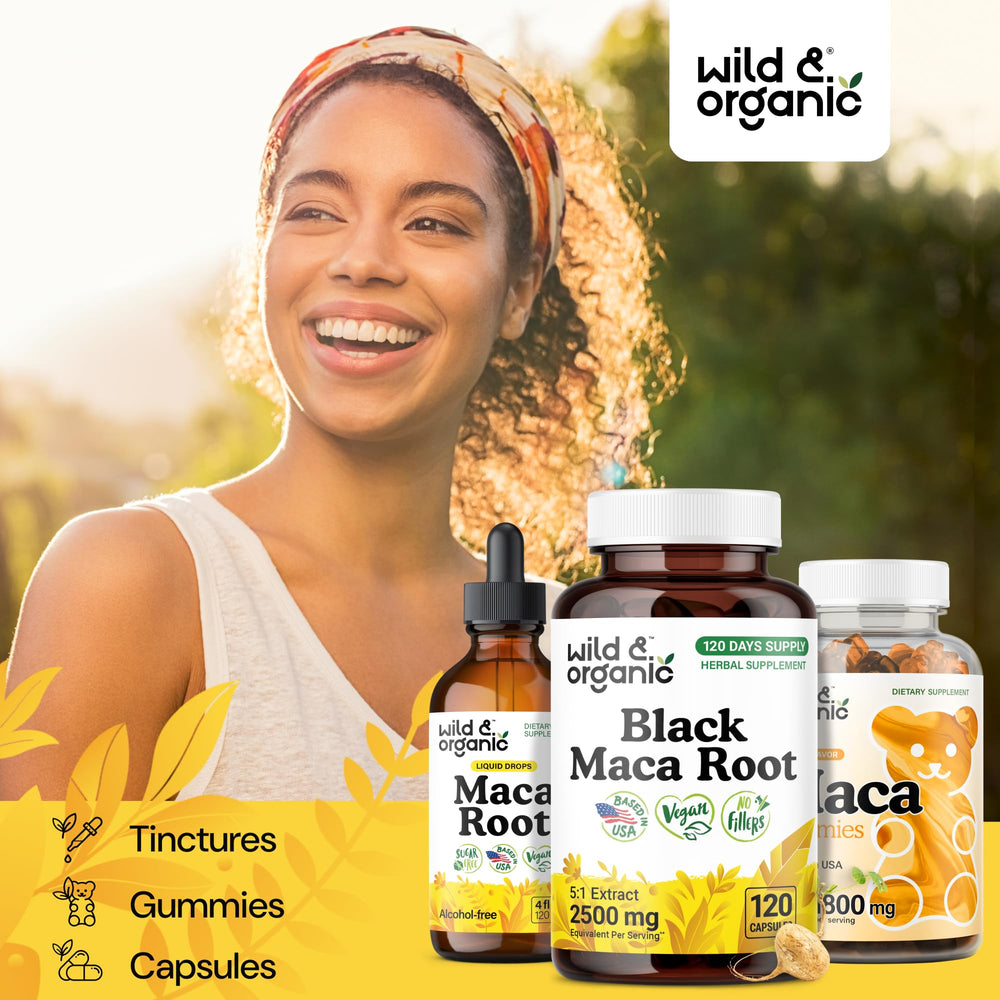 Wild & Organic Maca capsules closeup pill demonstrates smooth, easy-to-swallow design.