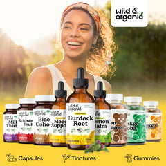 Measuring spoon with Wild & Organic burdock tincture drops for easy dosing