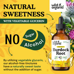 Amber bottle of Wild & Organic burdock tincture protecting contents