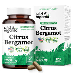 Wild & Organic citrus bergamot capsules bottle highlighting antioxidant support