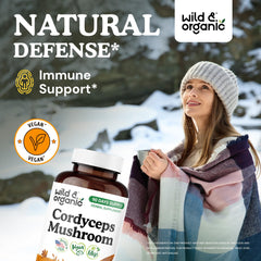 Wild & Organic label close-up highlighting vegan, non-GMO formula.