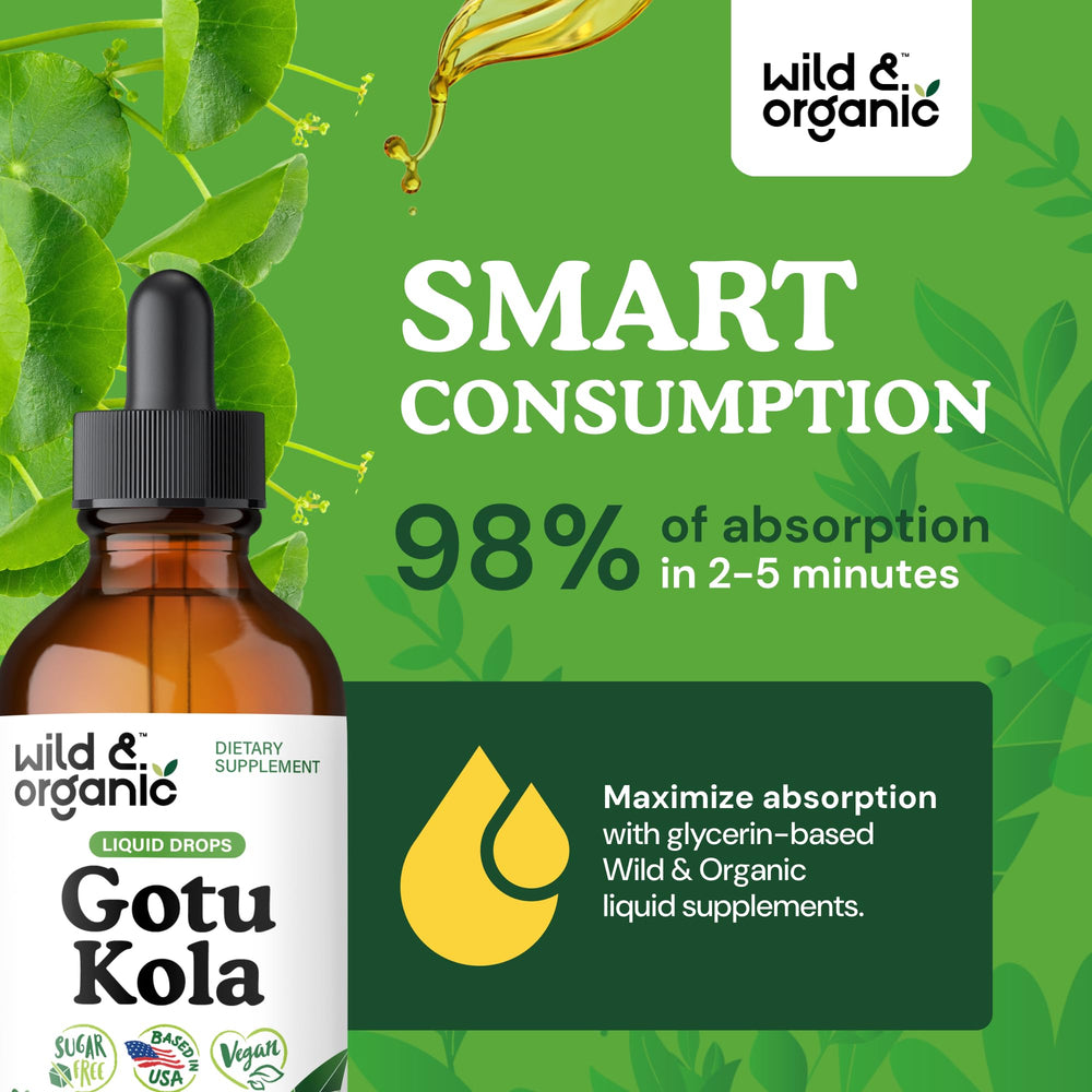 Wild & Organic Gotu Kola label detail shows alcohol-free tincture.