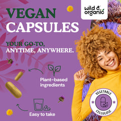 Wild & Organic ingredients chart featuring milk thistle, dandelion root, and turmeric