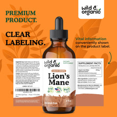Wild & Organic Lions Mane liquid drops packaging shows an 84-day supply indication.