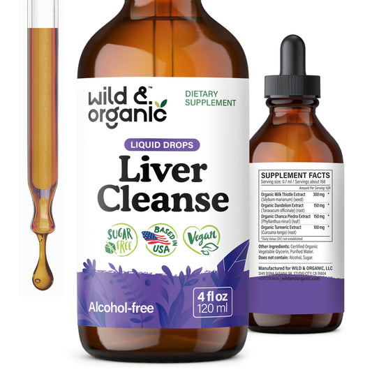 Wild & Organic liver cleanse drops bottle for daily detox support.
