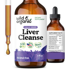 Wild & Organic liver cleanse drops bottle for daily detox support.