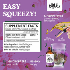 Wild & Organic Milk Thistle Liquid Drops pour shot with easy dosing
