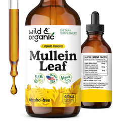 Wild & Organic mullein drops bottle for lungs, easy daily use