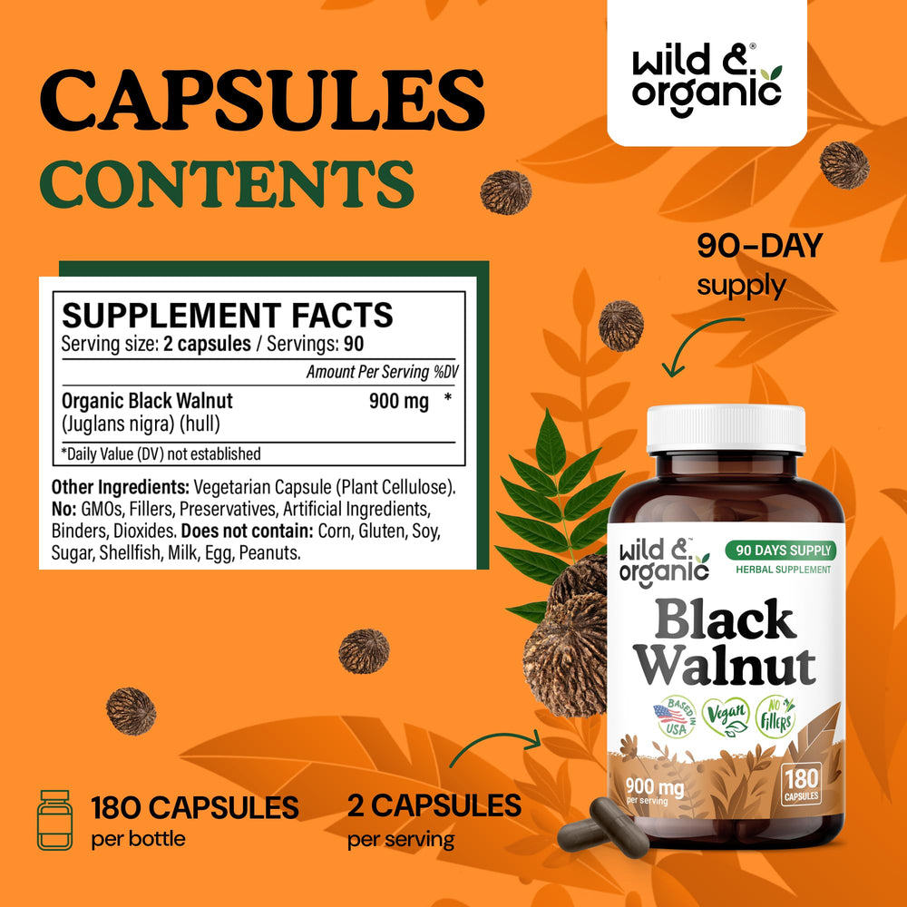 Wild & Organic plant-based ingredients label for vegan, non-GMO formula.