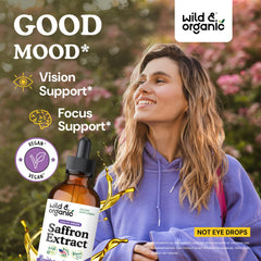 Wild Organic saffron drops bottle front view highlights convenient daily use