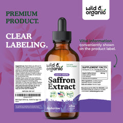 Wild Organic saffron drops glass dropper enables precise dosing