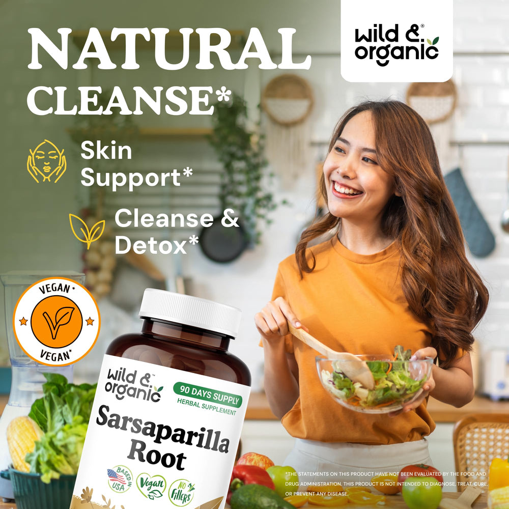 Pouring Wild & Organic Sarsaparilla Root capsules for daily wellness.
