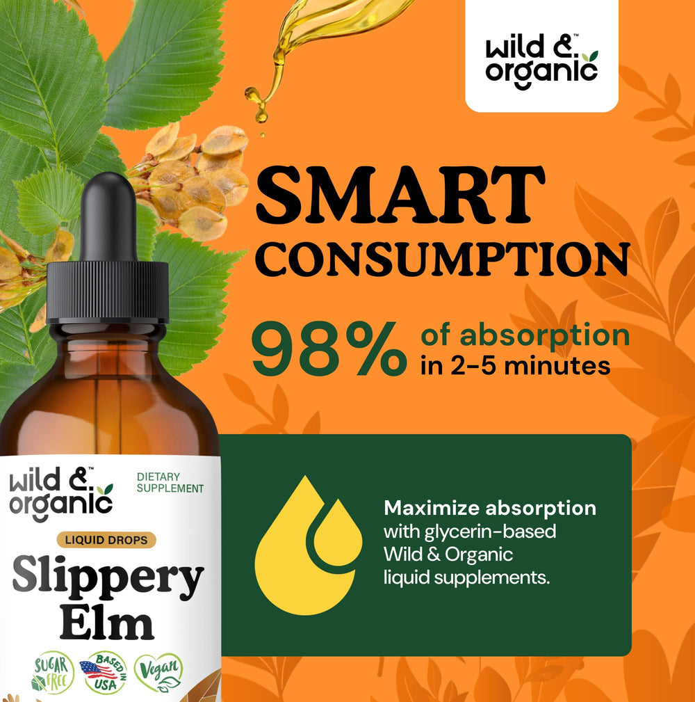 Wild & Organic slippery elm liquid drops amber liquid close up