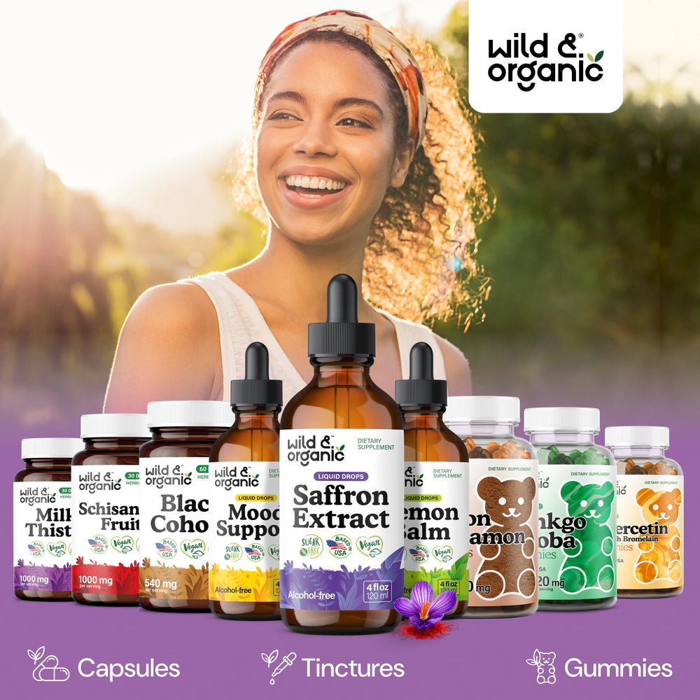 Wild Organic vegan saffron ingredients label emphasizes purity and GMO-free sourcing
