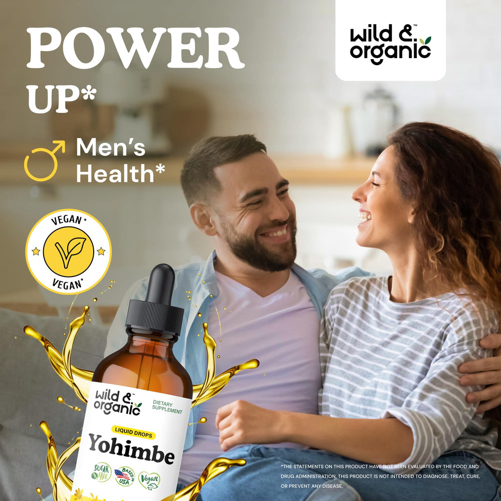Wild & Organic Yohimbe Drops being poured demonstrates a smooth, alcohol-free tincture