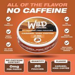 Wild Pouches caramel coffee 5-pack packaging showing savings for regular use.