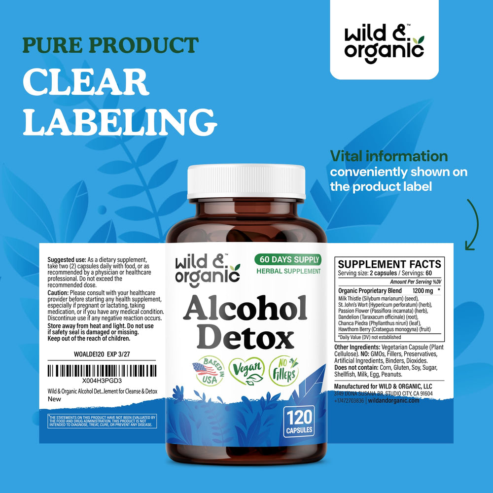 Wild and Organic sixty-day supply bottle on shelf for routine detox.
