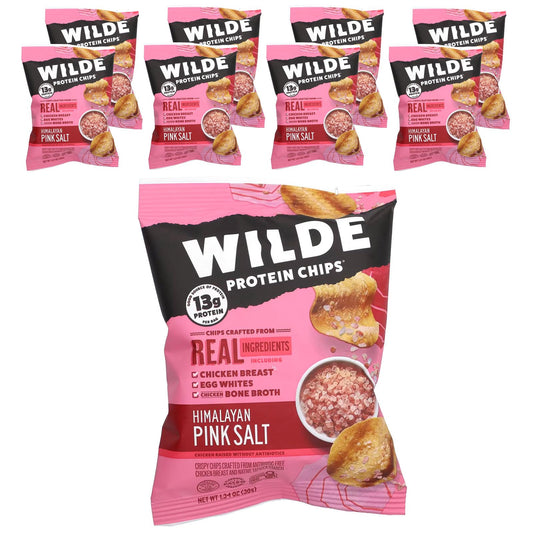 Wilde Brands Protein Chips front view with Himalayan Pink Salt for a high-protein snack.