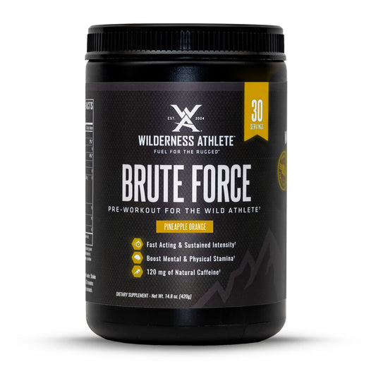 Wilderness Athlete Brute Force pineapple orange can boosts clean energy for workouts.