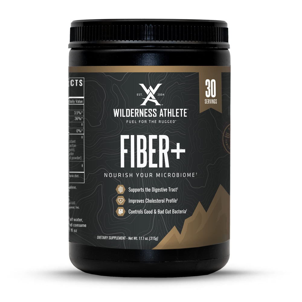 Wilderness Athlete Fiber+ front tub with unflavored powder for daily intake