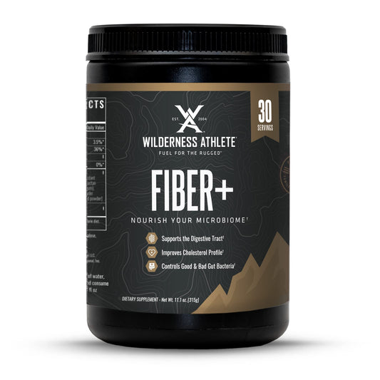 Wilderness Athlete Fiber+ front tub with unflavored powder for daily intake