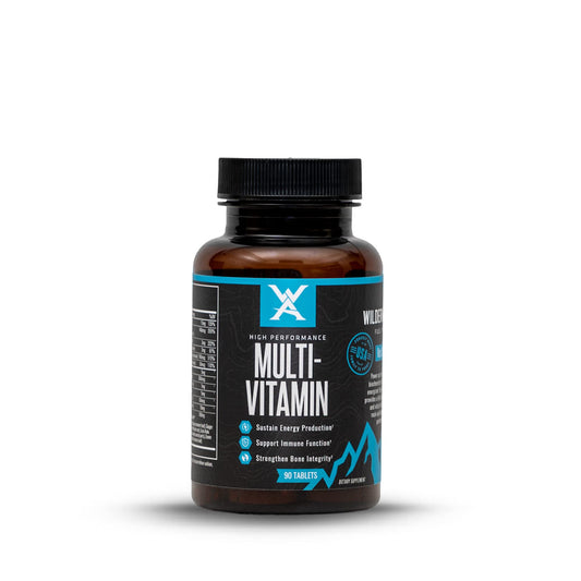 Wilderness Athlete high performance multivitamin bottle shown for daily athletic support.