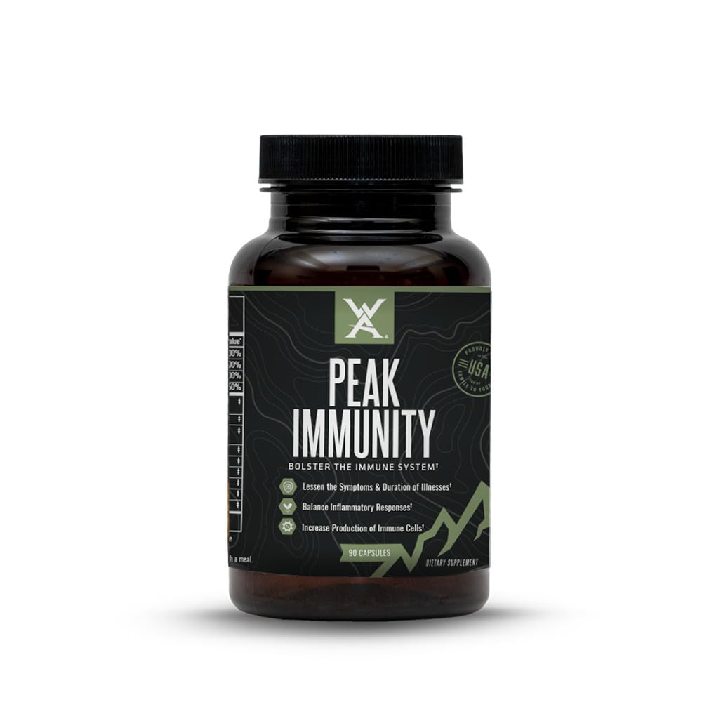 Wilderness Athlete Peak Immunity bottle front, supporting daily immune health.
