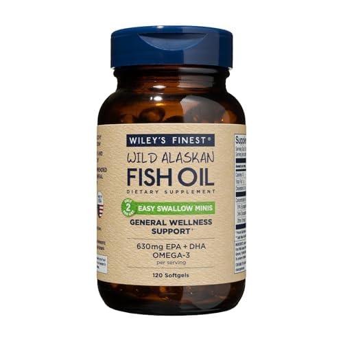 Wiley's Finest Easy Swallow Minis bottle pour showing convenient two-per-day servings