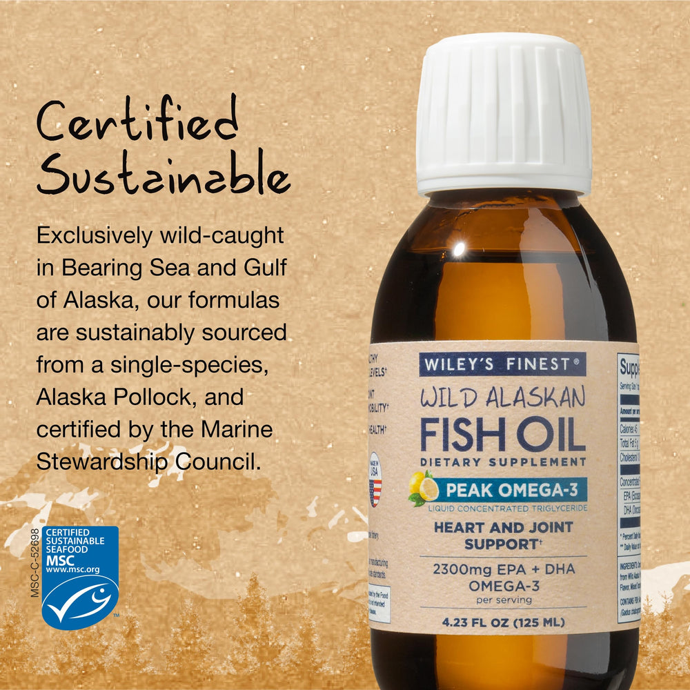 Wiley's Finest lemon flavored fish oil on a spoon for easy consumption