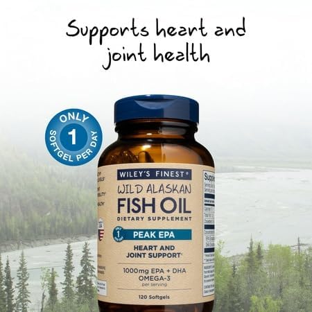 Wiley's Finest Peak EPA label shows total 1000mg omega-3 per serving.
