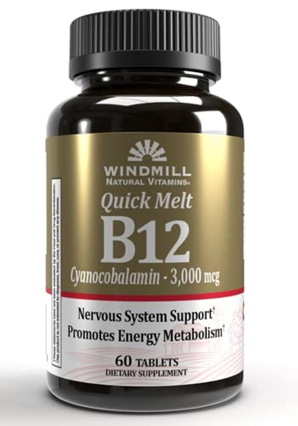 Windmill B-12 Quick Melt tablets front view for fast energy support