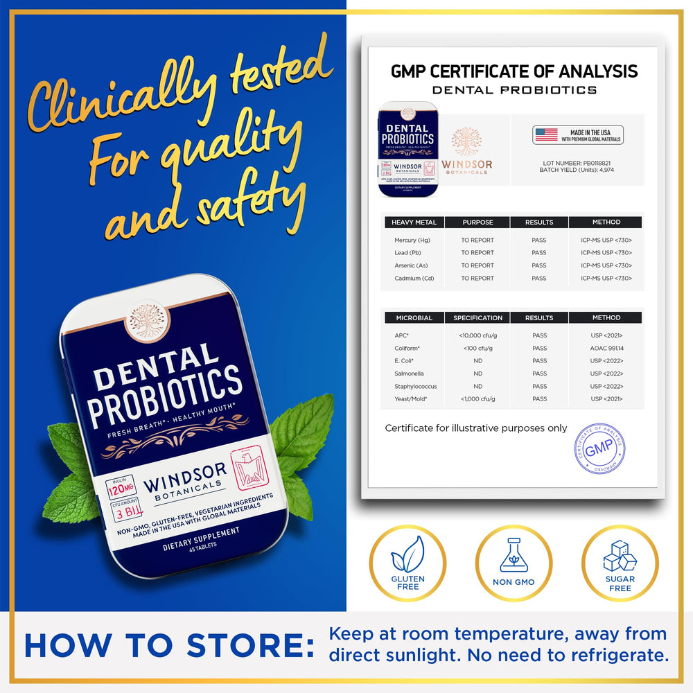 Windsor Botanicals premium probiotic supports fresh breath between meals