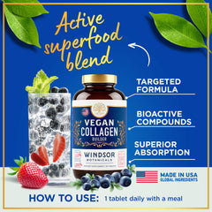Windsor Botanicals collagen booster promotes glowing skin and glossy hair